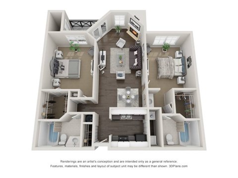 Floor plan for 2 beds, 2 baths, 1150 sqft